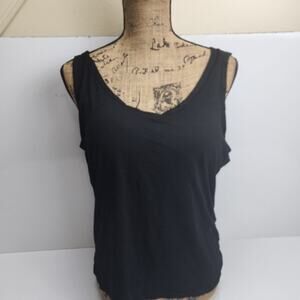 Women's Black Tank Top Built in Sports Bra Comfort Wider Shoulder Straps Size L